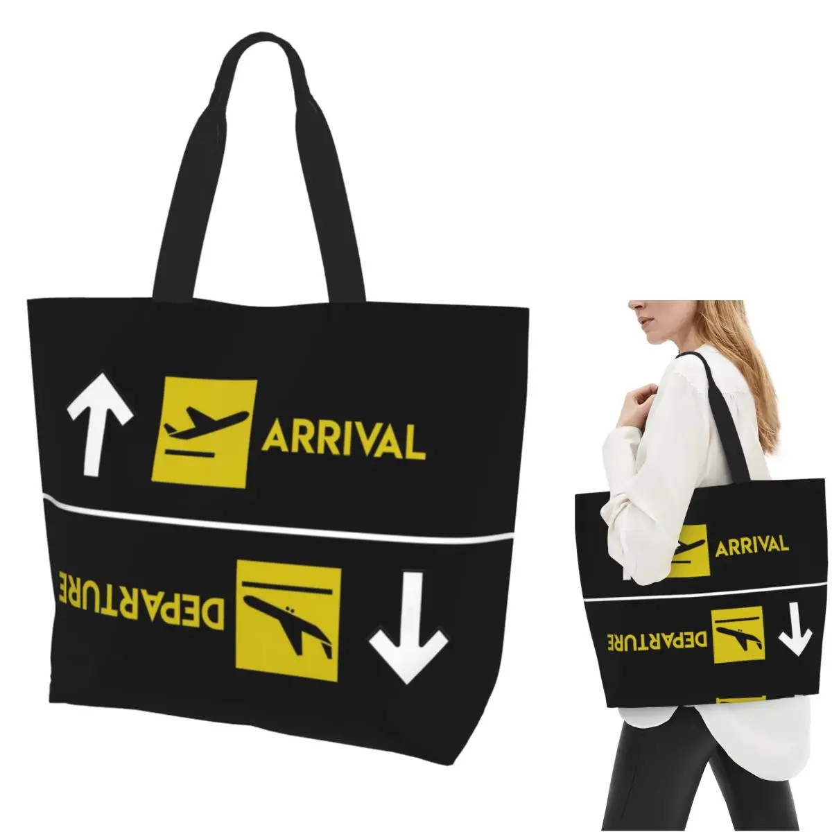 Aviation Departures Arrivals Shopping Tote Bag Canvas Large Capacity Shoulder Bags Shopper Grocery Handbag for Women
