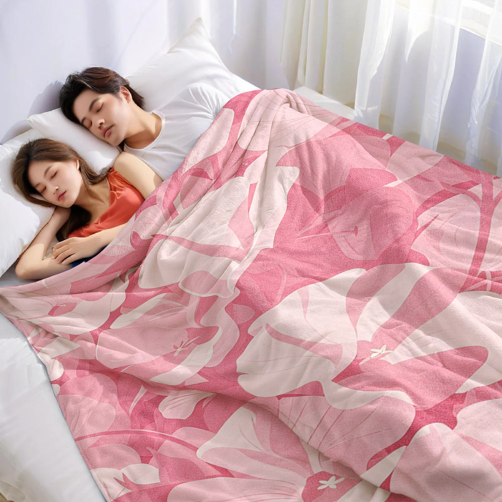 Blush Pink Floral Lightweight Microfiber Soft Christmas Fleece Blanket Warm Cozy Throw for Bed Sofa Office Travel All Season