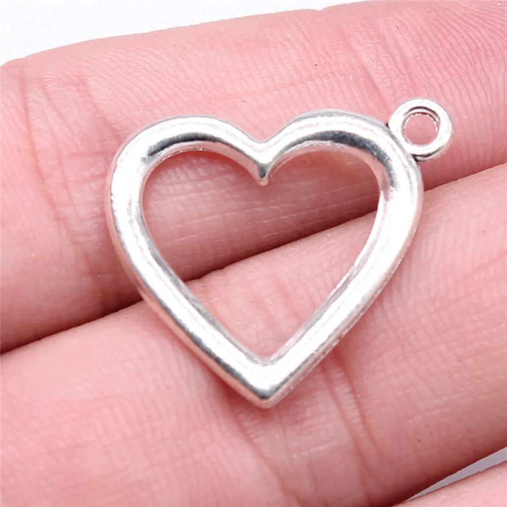 10pcs/lot 20x24mm Heart Charms For Jewelry Making Antique Silver Color 0.79x0.94inch