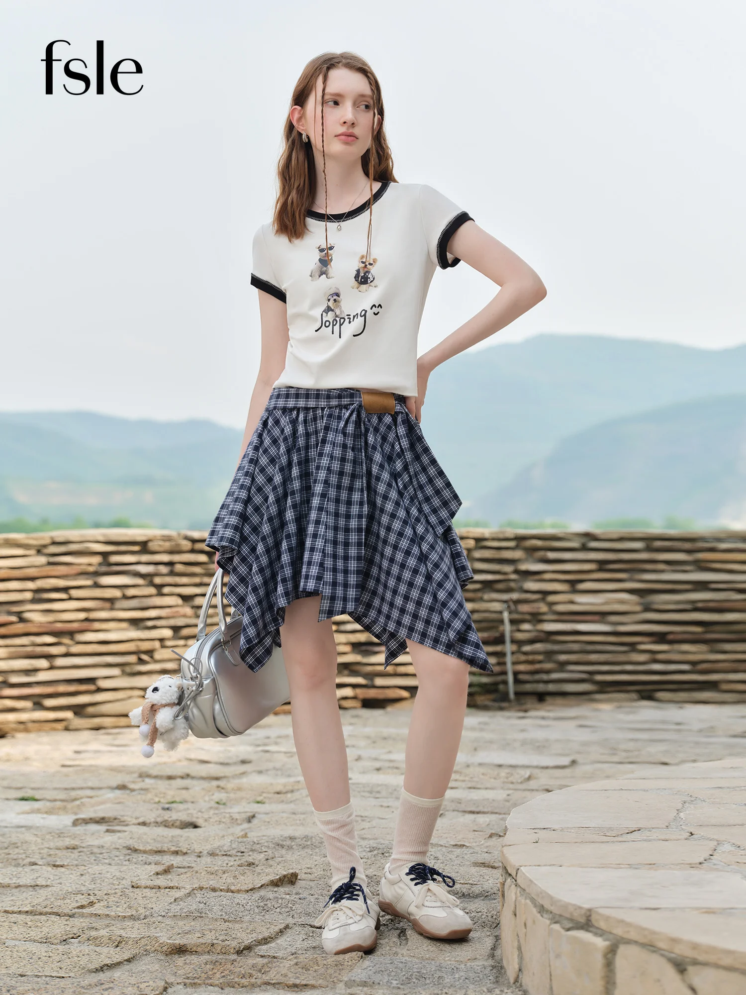 

​FSLE Summer 2025 Textured A-Line Skirt - High Waist Fluid Hem Midi Length Resort to Office Design​
