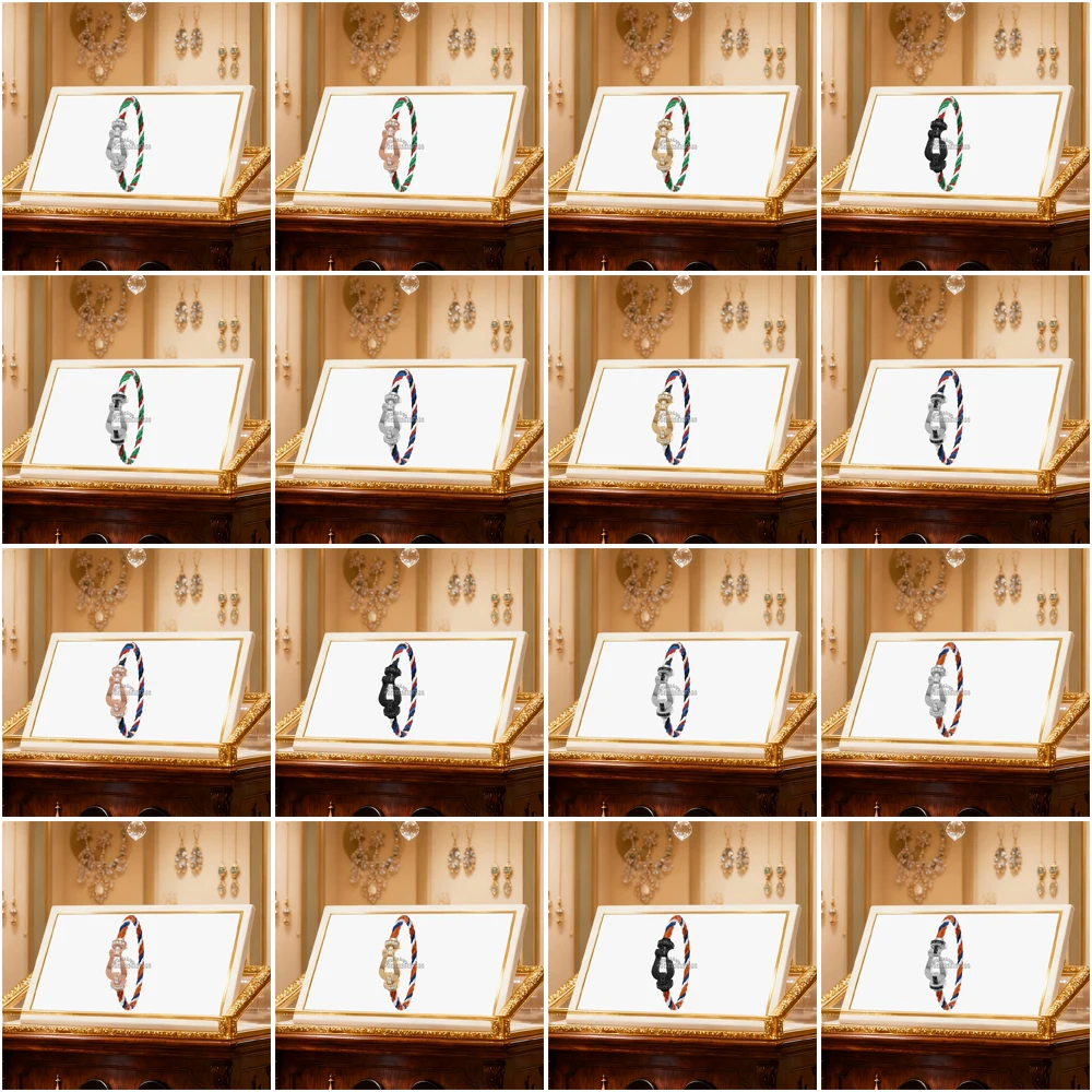 

Gryan New Half Zircon Large Horseshoe Three-color line Nylon Bracelet female Daily Wear Party Gifts Luxurious Couple Jewelry