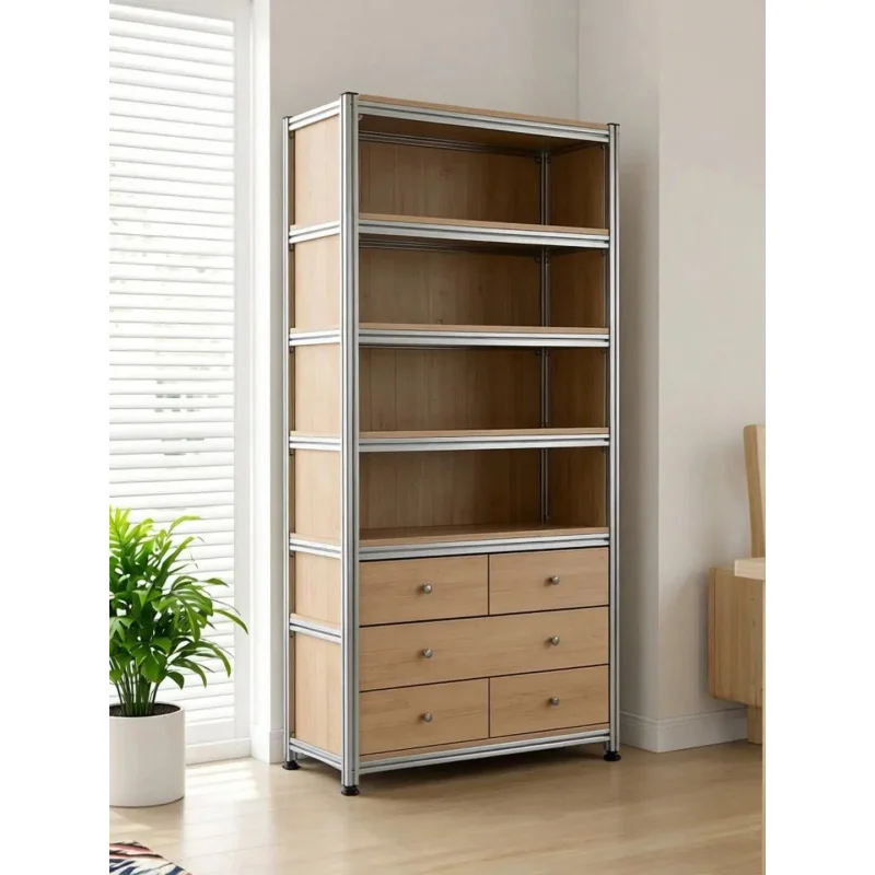 custom.Wood  Foldable Modern Tiered Shelf Lower Tier Drawers Home Entryway Study Large-Capacity Storage Cabinet