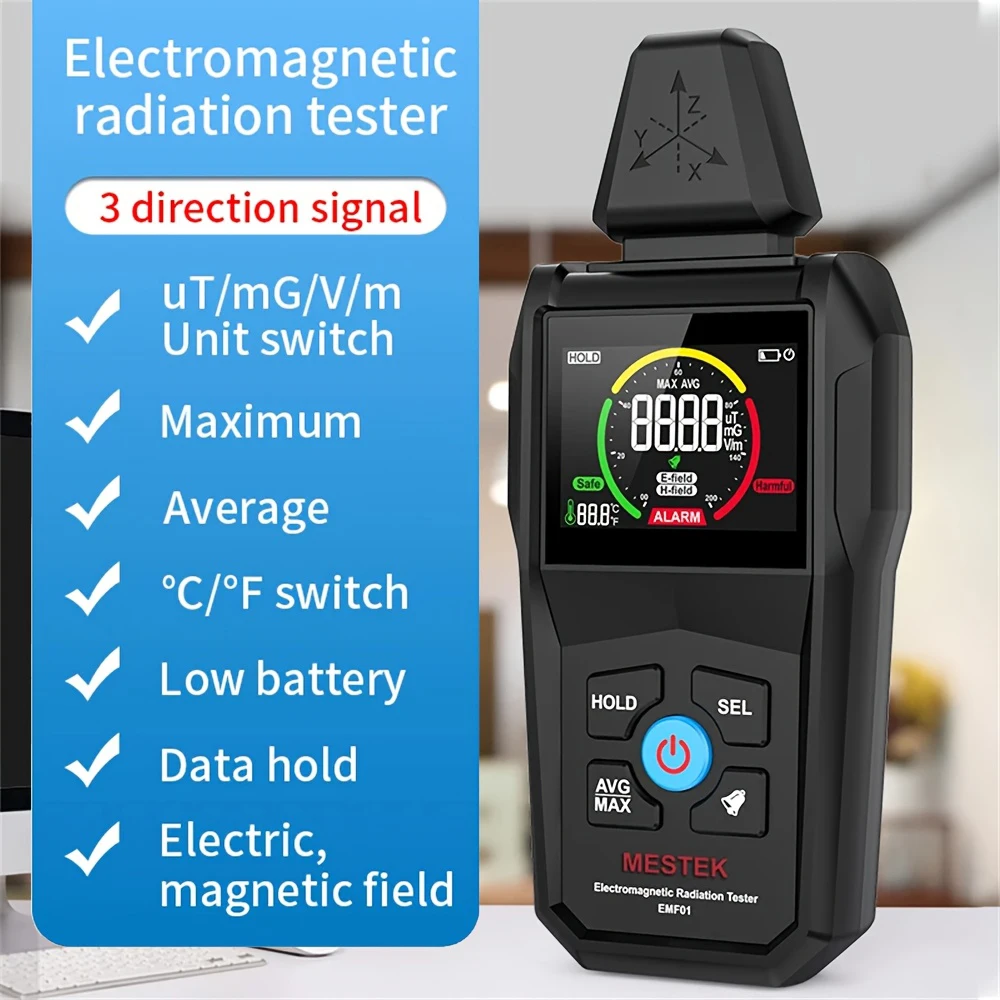 MESTEK EMF01 Electromagnetic Field Radiation Detector Ghost Hunting Digital LCD EMF Meter for Home Office Router Microwave