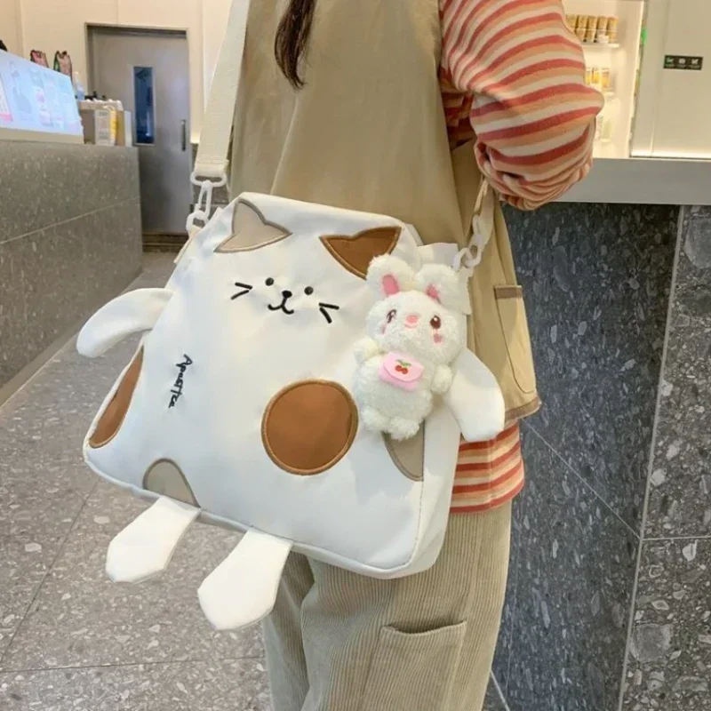 Cute Cat Shape Crossbody Bag Kawaii Ladies Nylon Messenger Bag Large Capacity School Shoulder Bag for Teenage Girls Handbags