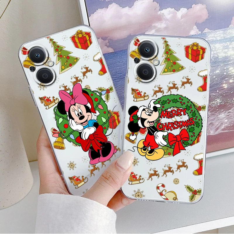 Christmas Couple Mickey Mouse For OPPO A5 A9 A53 S A74 Reno 7 6 5 4 2 Find X3 X2 Z Lite Neo Pro Plus transparent Phone Case