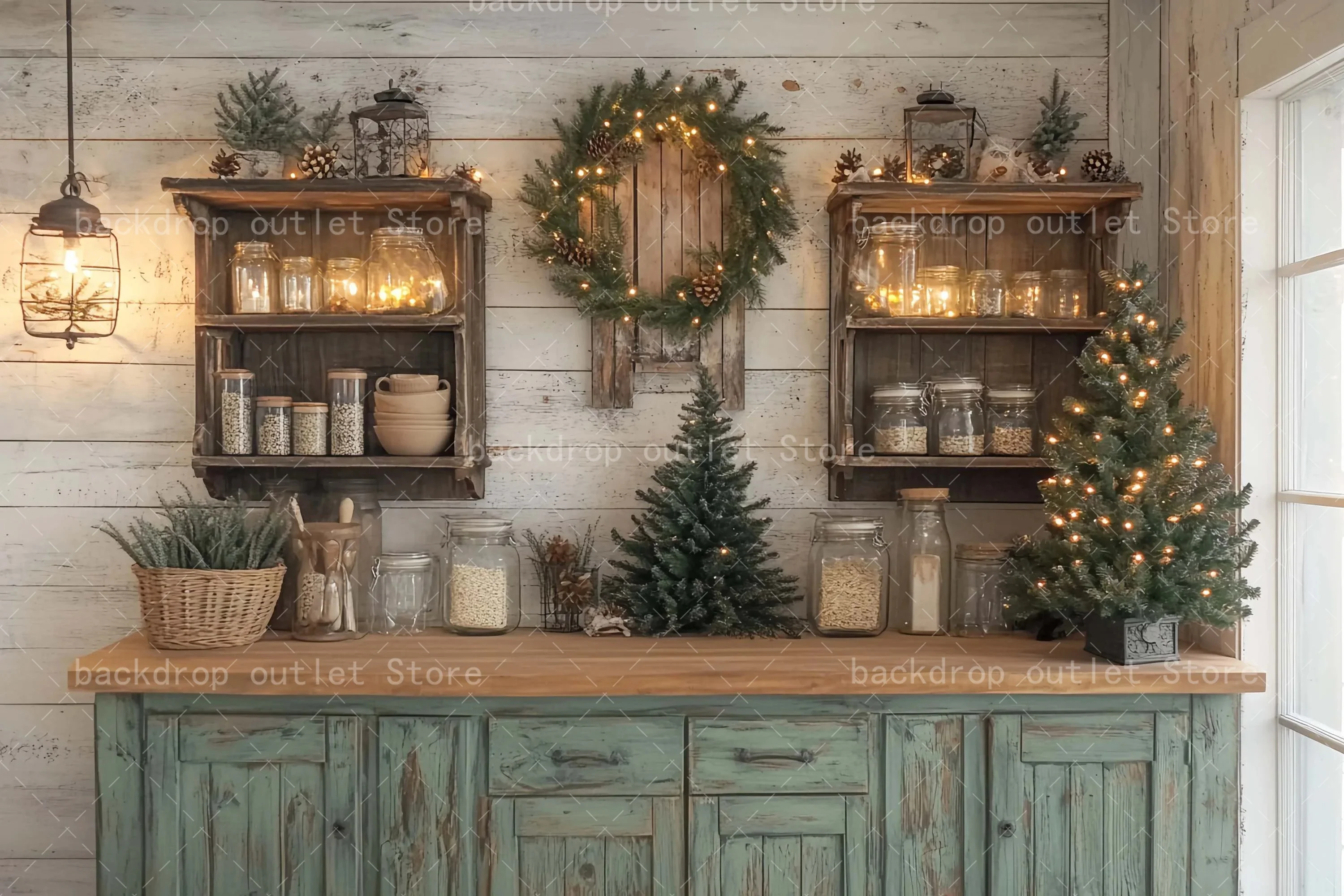 Mehofond 크리스마스 실내 주방 사진 배경 어린이 성인 어린이 녹색 나무 캐비닛 크리스마스 트리 Photocall 배경