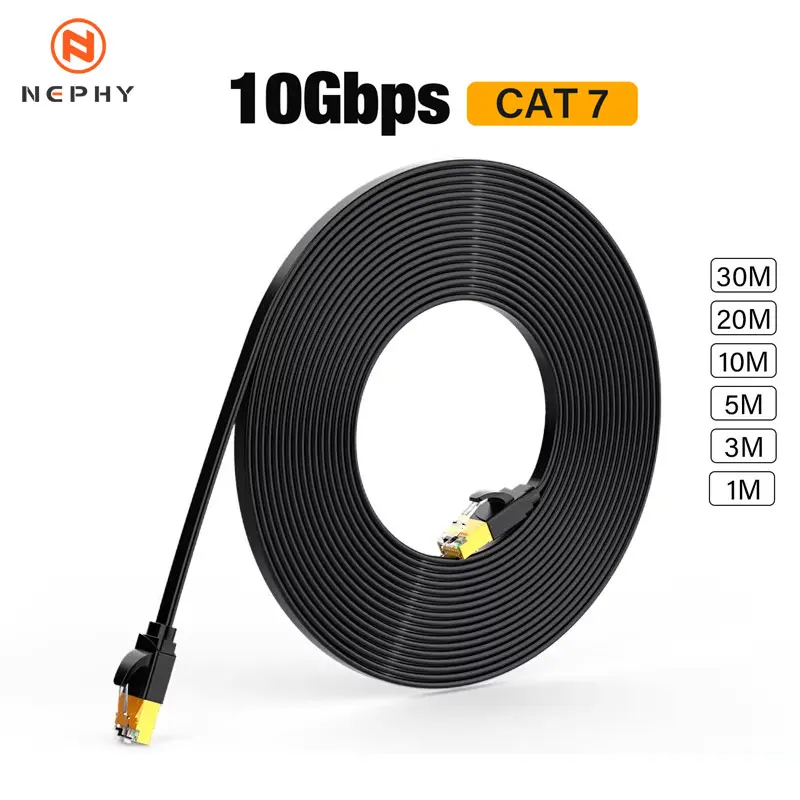 Cable Ethernet Cat 7 de 10Gbps de Alta Velocidad, Cable Plano de Red LAN RJ45 para Laptop, Router, PC, PS5, Switch, Módem, Xbox, 10m 20m 30m