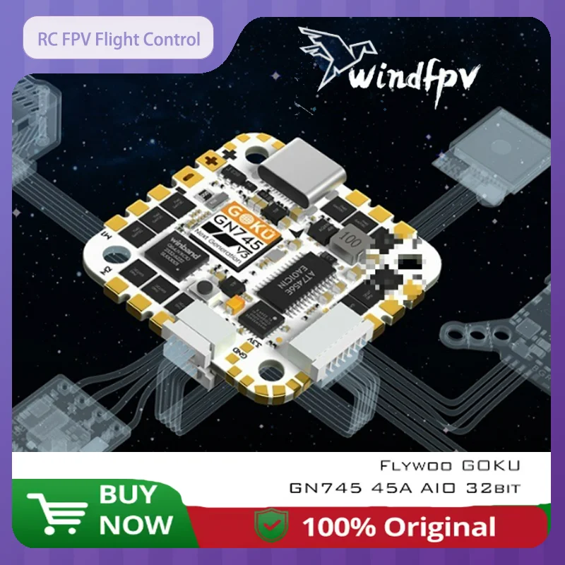 

RC FPV FC Flywoo GOKU GN745 45A AIO 32bit V3 2-6S Brushless Motor Control Type-C RC Plane FPV Drone DIY Parts Christmas gift
