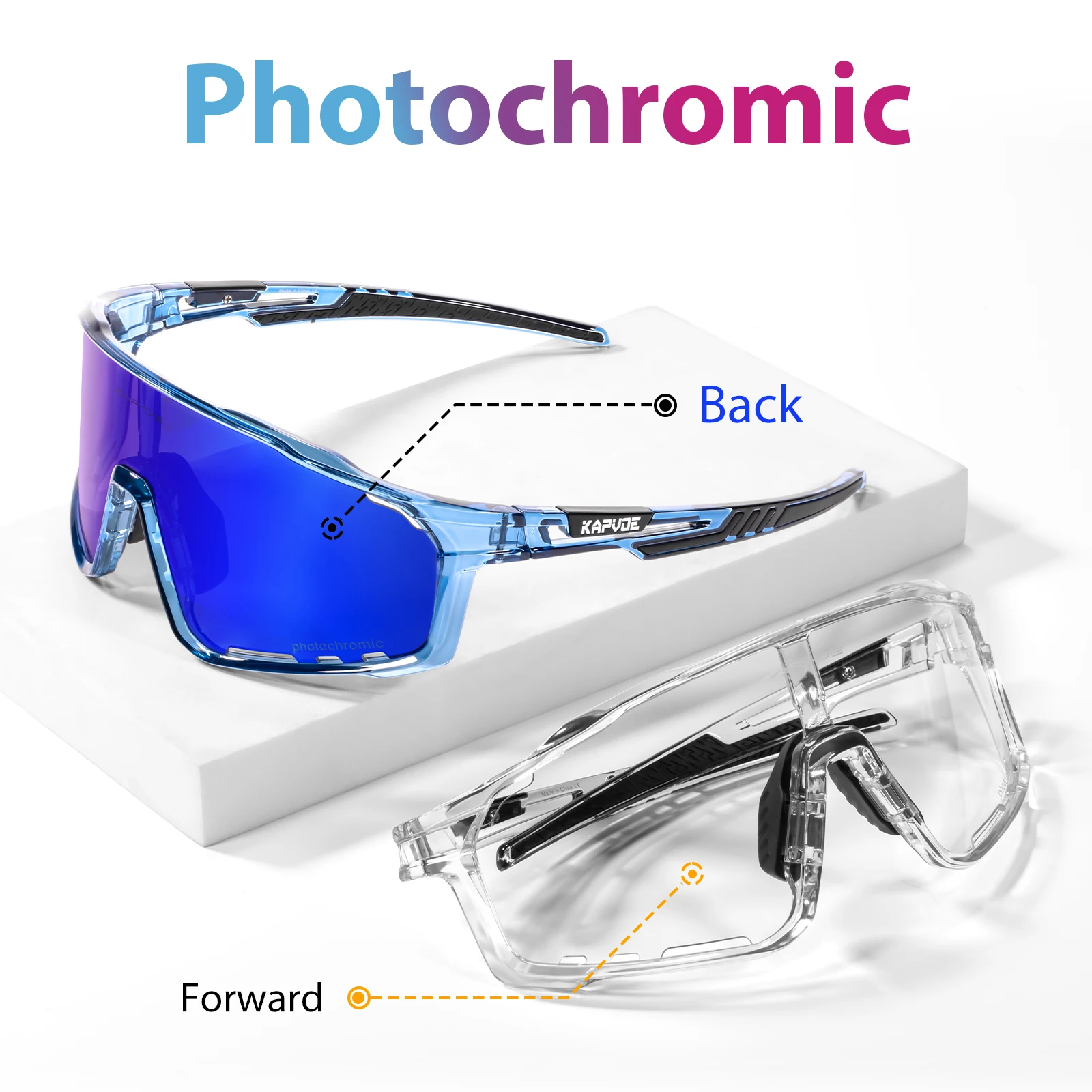 KAPVOE The world\'s first photochromic frame glasses Outdoor Bicycle Sunglasses Photochromic Cycling Glasses Men MTB Sunglasses