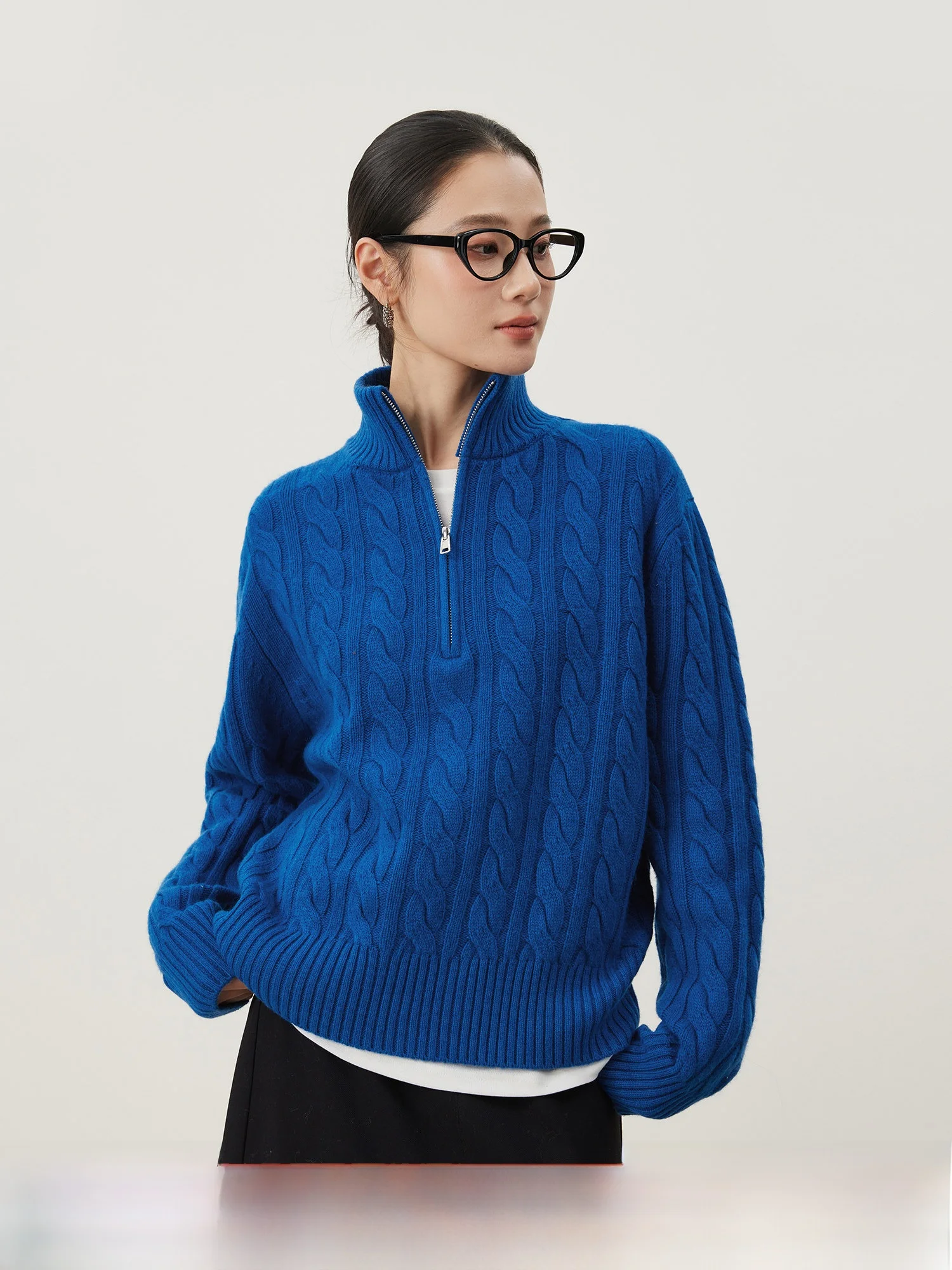 

Mijia High Quali Classic Reissue Full Wool Retro Emed Texture Zipper f Open Knit Sweater Ele Sle Loose Fit Lon...