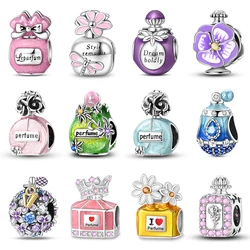 Hot Sale 925 Silver Plated Butterfly Crown Pink Bows Perfume Bottle Charms Beads Fit 3mm 925 Original Bracelets Fine DIY Jewelry