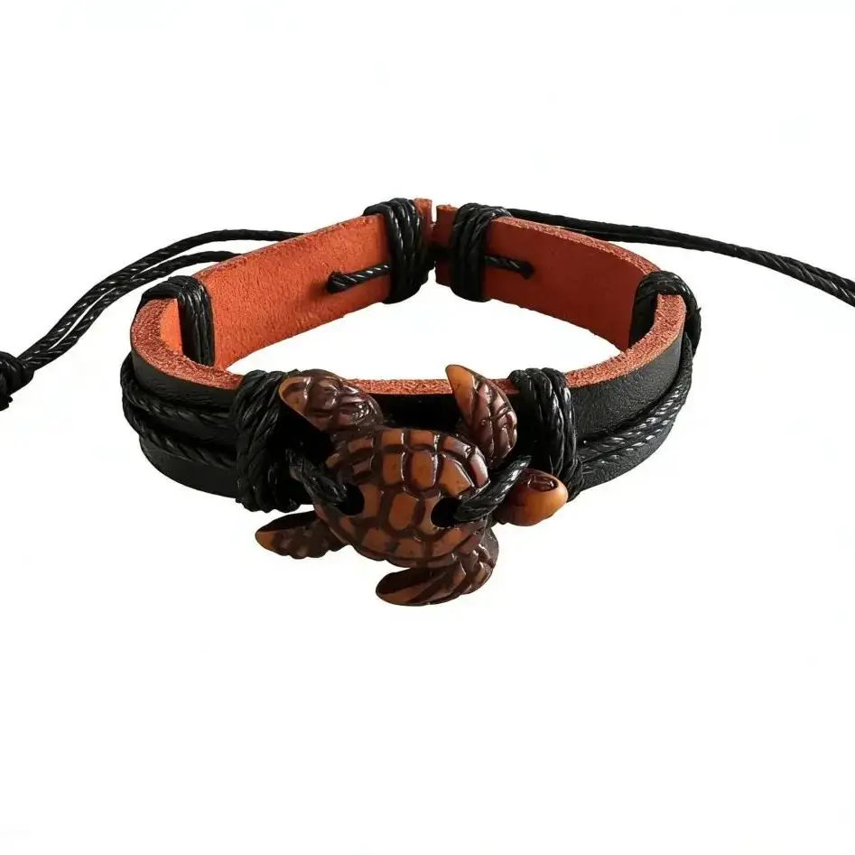 Hawaiianisches Meeresschildkröten-Lederarmband, Hanfwachsseil, Schildkröten-Armreif für Damen und Herren, Surfen, Schmuck, Geschenke