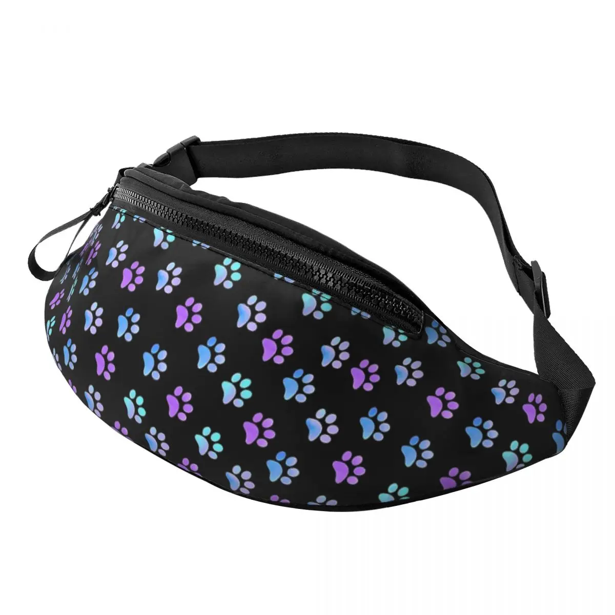 Blue Purple Galaxy Dog Paw Fanny Pack Men Women Fashion Crossbody Waist Bag for Hiking Phone Money Pouch