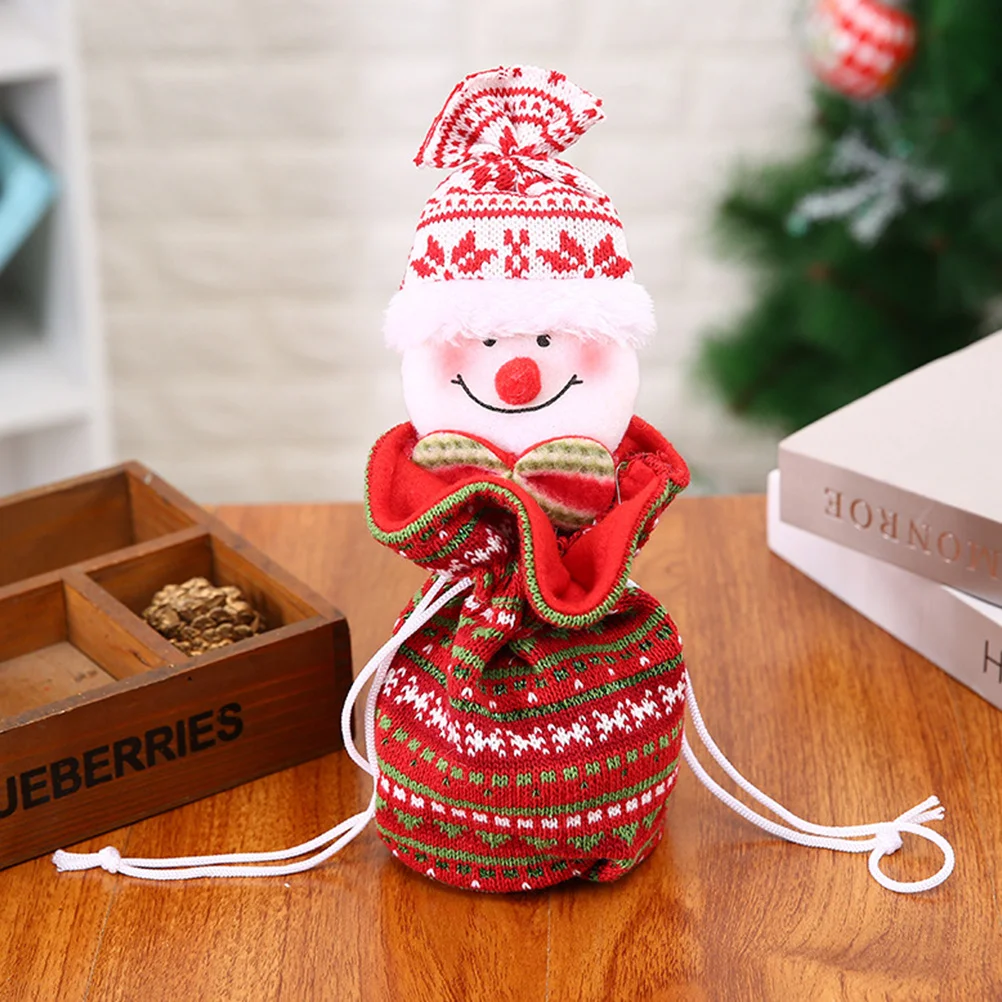 

1Pcs Christmas Tree Hanging Ornament Knitted Candy Storage Bag Large Capacity Gift Sack Portable Drawstring Decoration