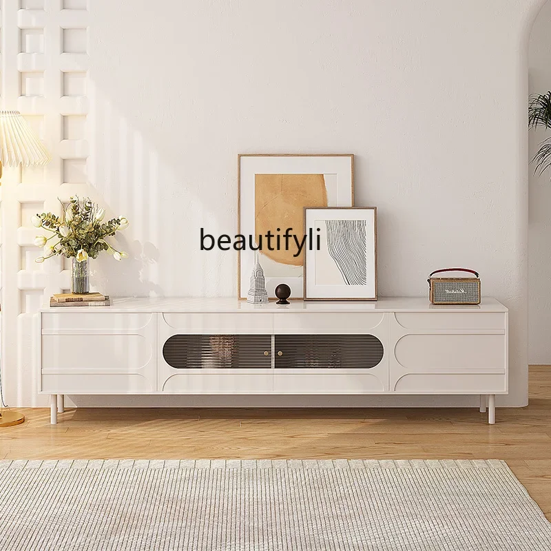 Wabi TV cabinet coffee table, simple and modern small apartment living room, French cream system