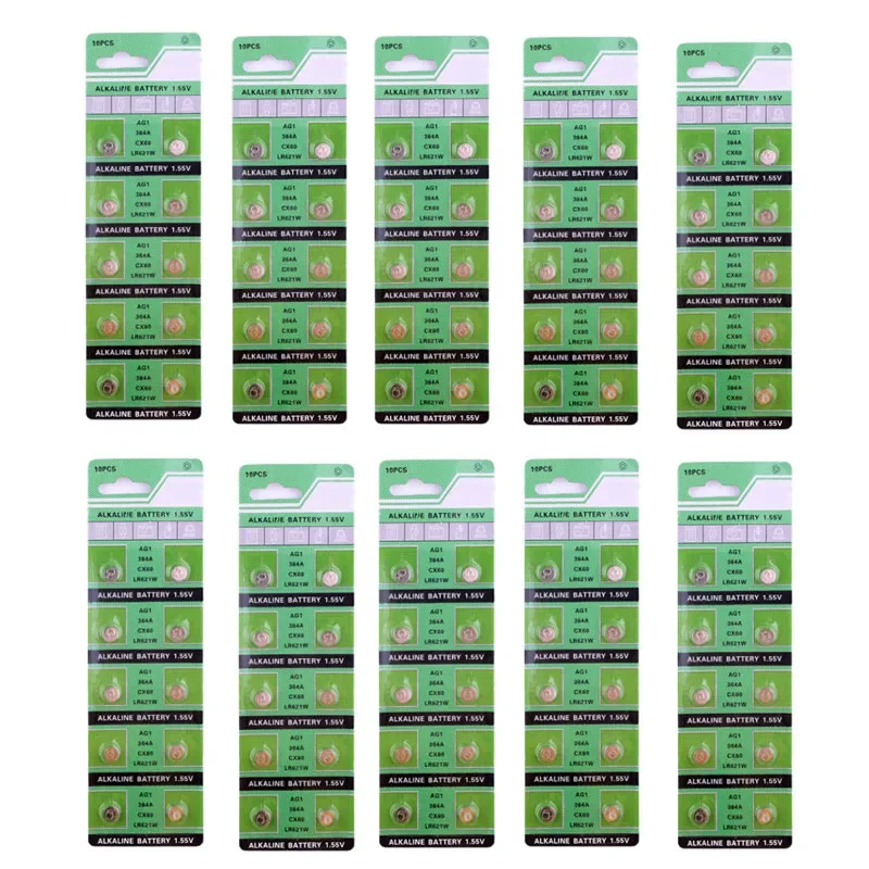 

100pcs /10 Card 30mAh 1.55V AG1 LR621 364 164 531 SR621 SR621SW SR60 SP364 TR621 Button Cell Coin Battery For Watch Toys Remote