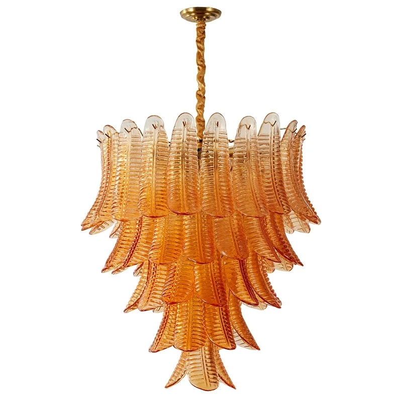 

French Leaf Petal Glass Chandelier Dining Table Living Room Antique Style Pink Petal Glass Pendant Chandelier Lights Bedroom