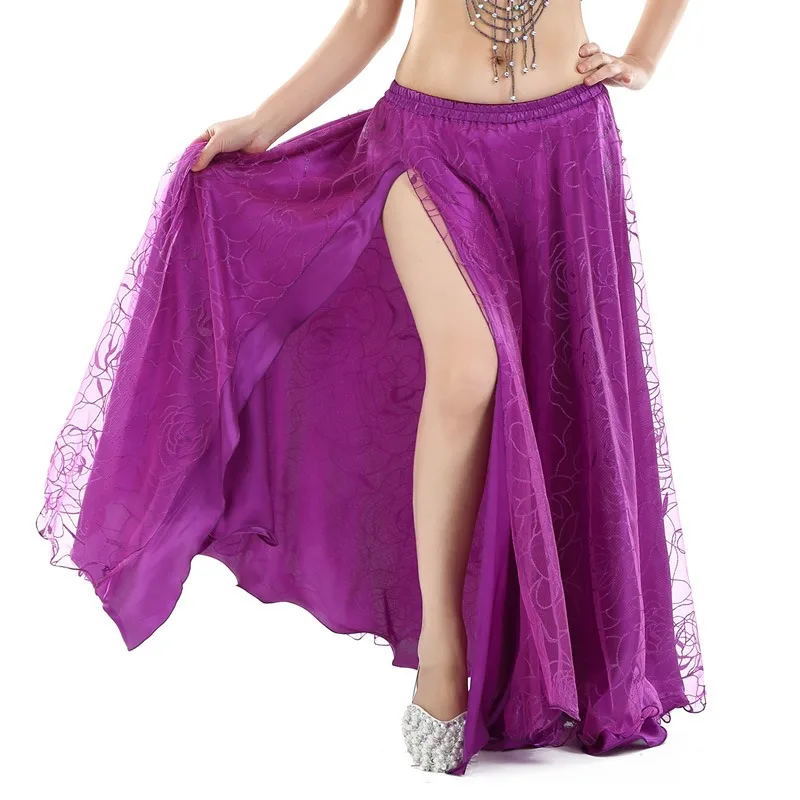 

customized Rose skirt belly dance costume outer mesh design double slit stunning performance skirt abanicos de seda bellydance