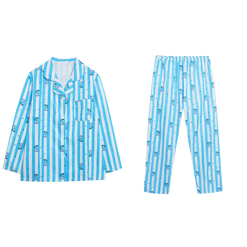 

Long Sve Turn-down Collar Striped Cartoon Print Open Cardigan Women's Home Set Pants Spwear Small Beautiful Recommendation