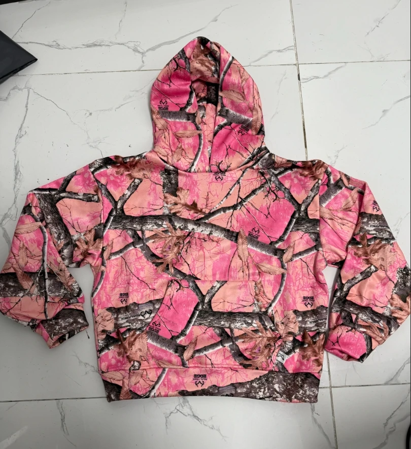 

Y2K High Quality Retro Zip Up Hoodie Pink Branch Camo Print Pattern Sweatshirt Streetwear Harajuku Trendy Casual Camouflage 3XL