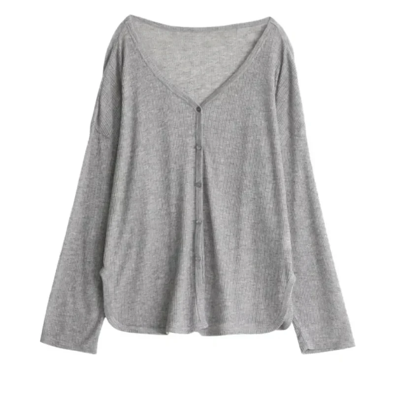 Women's V-Neck Long Sleeve Cardigan Sun Protection Lightweight Knitwear Spring Summer 2025 Casual Beachwear Top Knitted Cardigan