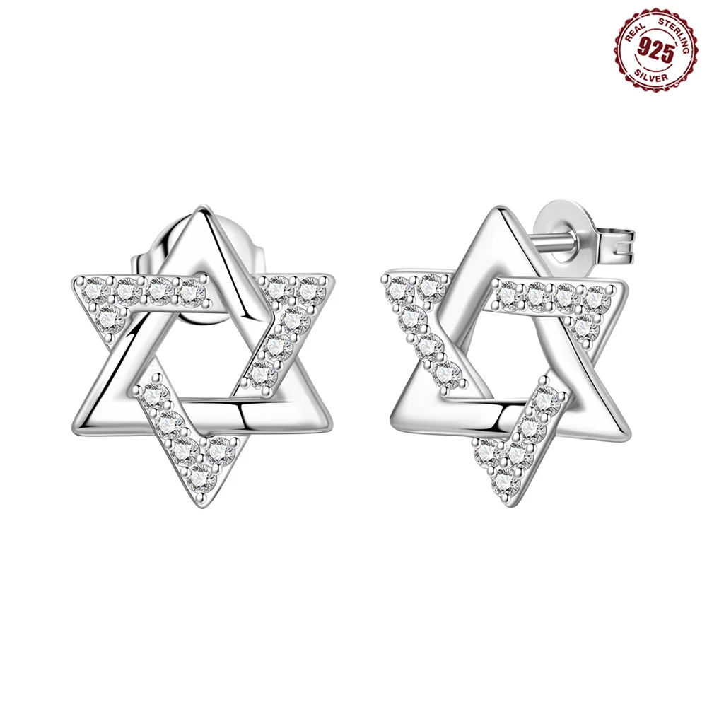 925 Sterling Silver Hexagram Star Stud Earrings Six‑Pointed Star Post Earrings Women Harmony Symbol Jewelry Daily Party Gift