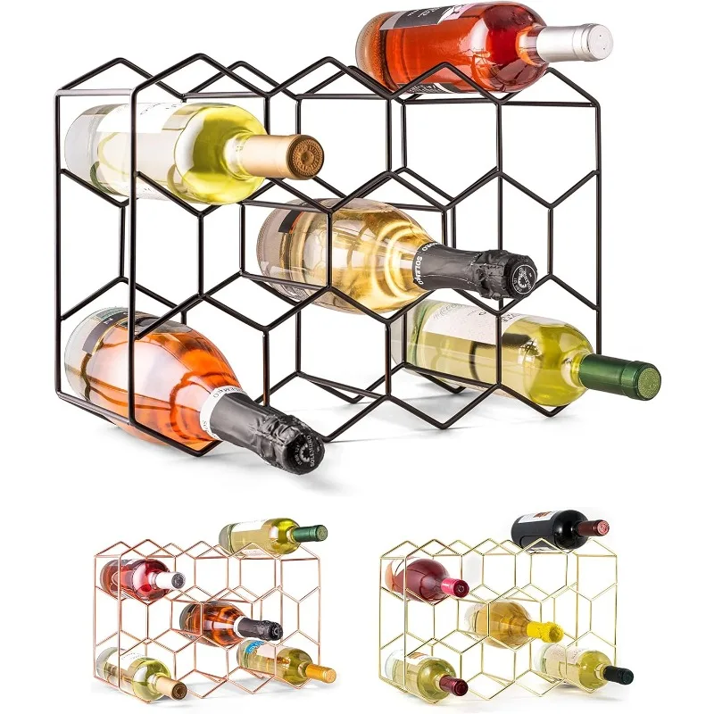 Countertop Wine Rack - 14 Bottle Freestanding Modern Black Metal Small - 3 Tier Tabletop Wine Holder Stand for Cabinet, Pantry