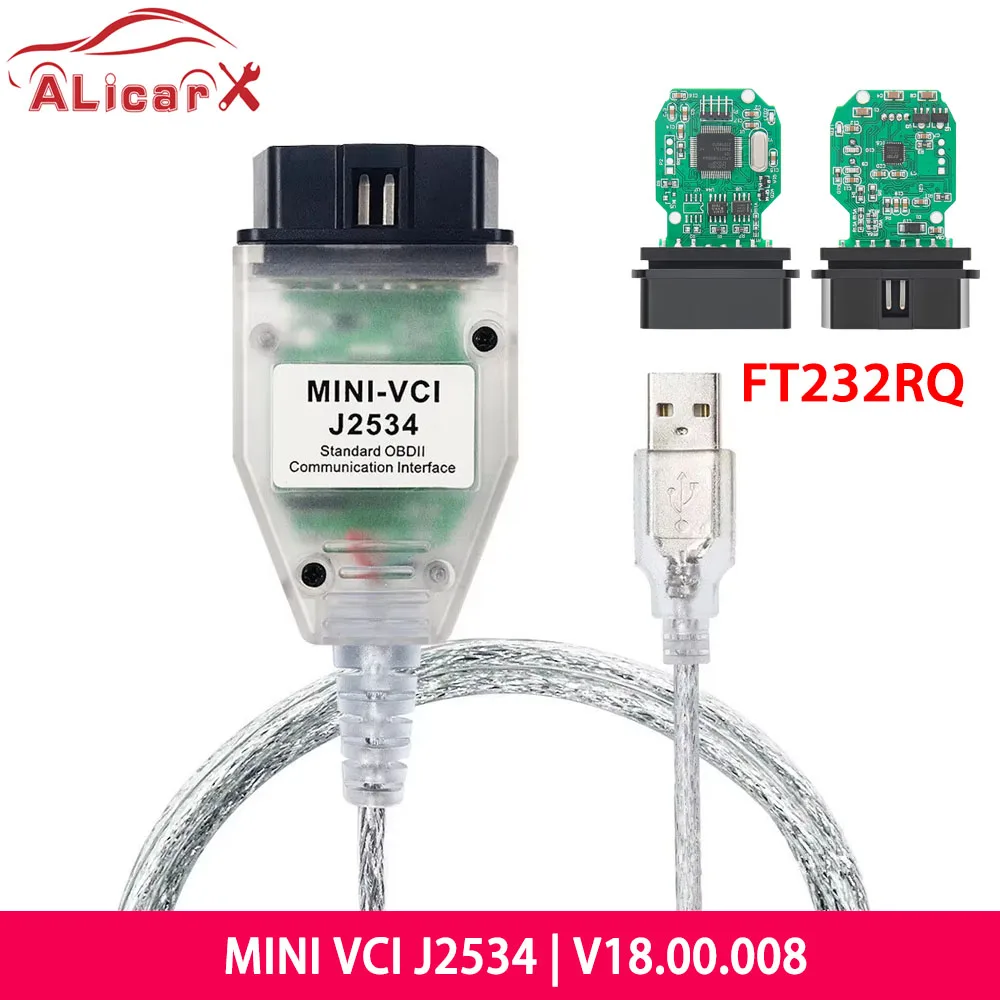 Mini Vci For Toyota J2534 V18.00.008 OBD2 Car Diagnostic Cable FT232RQ TIS Techstream MINI-VCI J2534 For To-yota