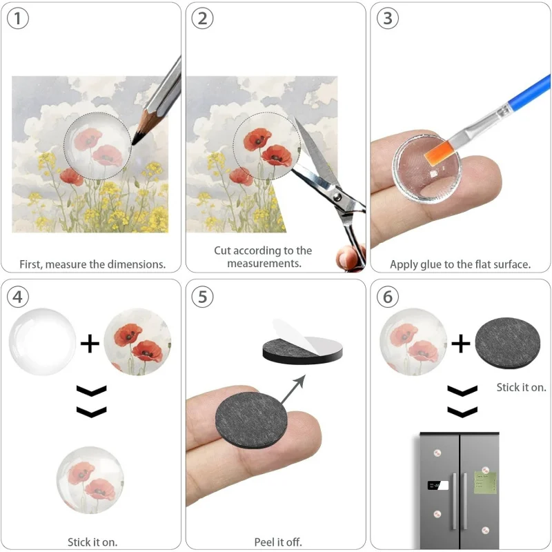 DIY Round Refrigerator Magnet Set 50 Clear Glass Tiles + 50 Self-Adhesive Magnets Transparent Glass Fridge Magnet Craft Supplies