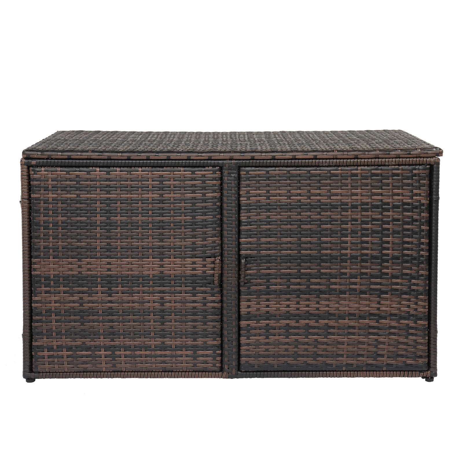 Iron Frame Double Door Can Be Stored Brown Gradient Rattan Locker for Patio Deck Garden, Backyard