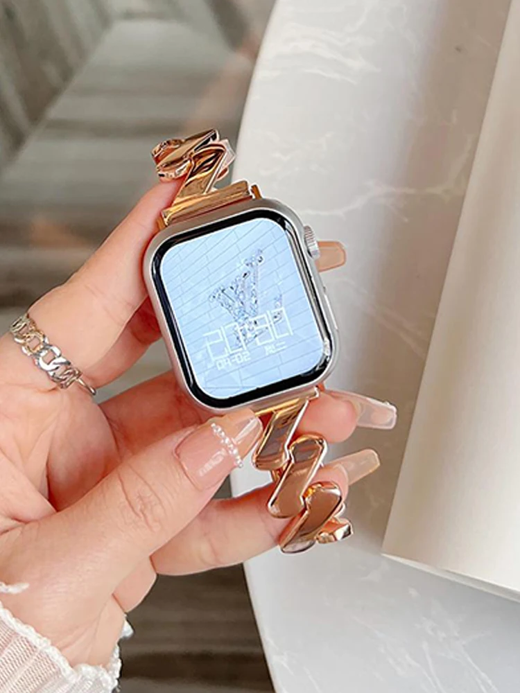 

Cute Metal Bracelet for Apple Watch 10 46mm 42mm Slim Women Strap for Iwatch Series 9 8 7 6 5 Se 45mm 41mm 40mm 44mm Ultra 49mm
