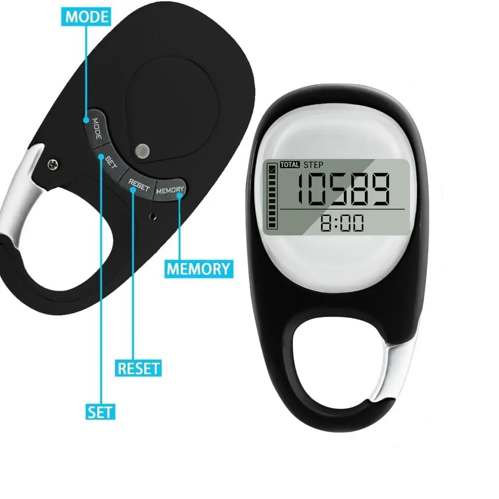 Portable Carabiner Clip Pedometer Health Monitor Digital Step Tracker Compact Calorie Counter Hiking