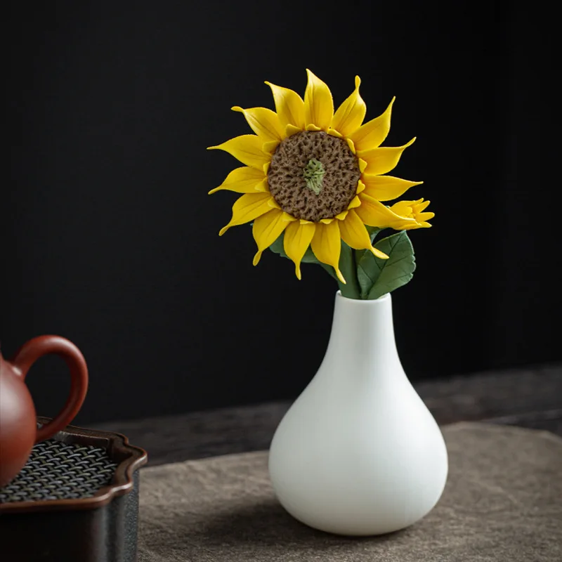 

Handcrafted Ceramic Sunflower and Vase, Small Decorative Article, Zen Style Decor For Dining Room and Living Room