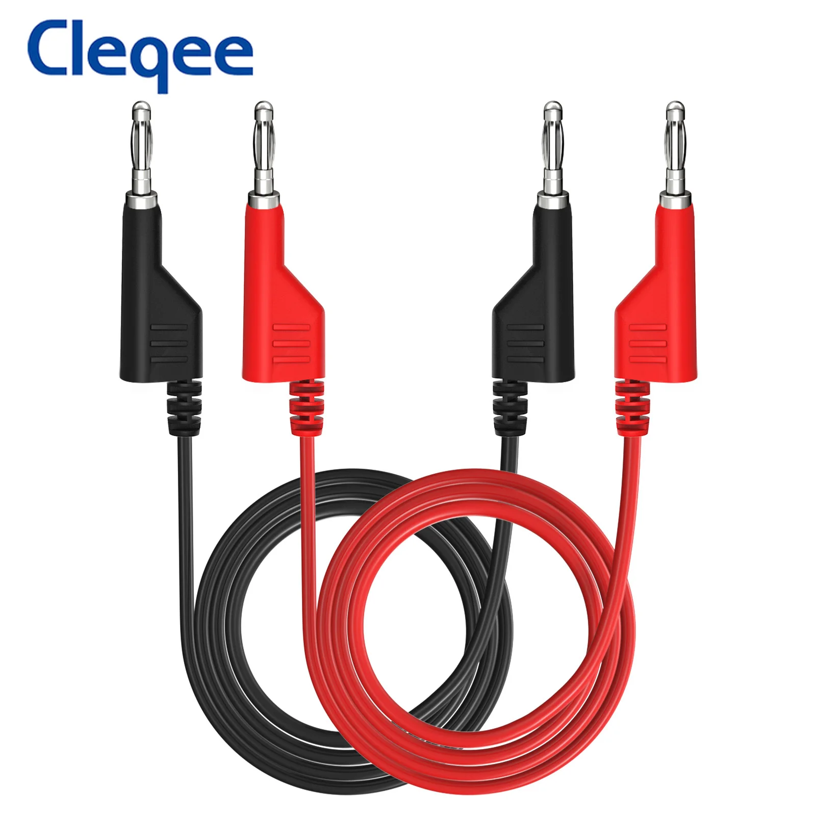 Cleqee P1036 2PCS Dual 4mm Stackable Banana Plug Multimeter Test Leads 1m Electrical Test Cables Red/Black 1000V 15A