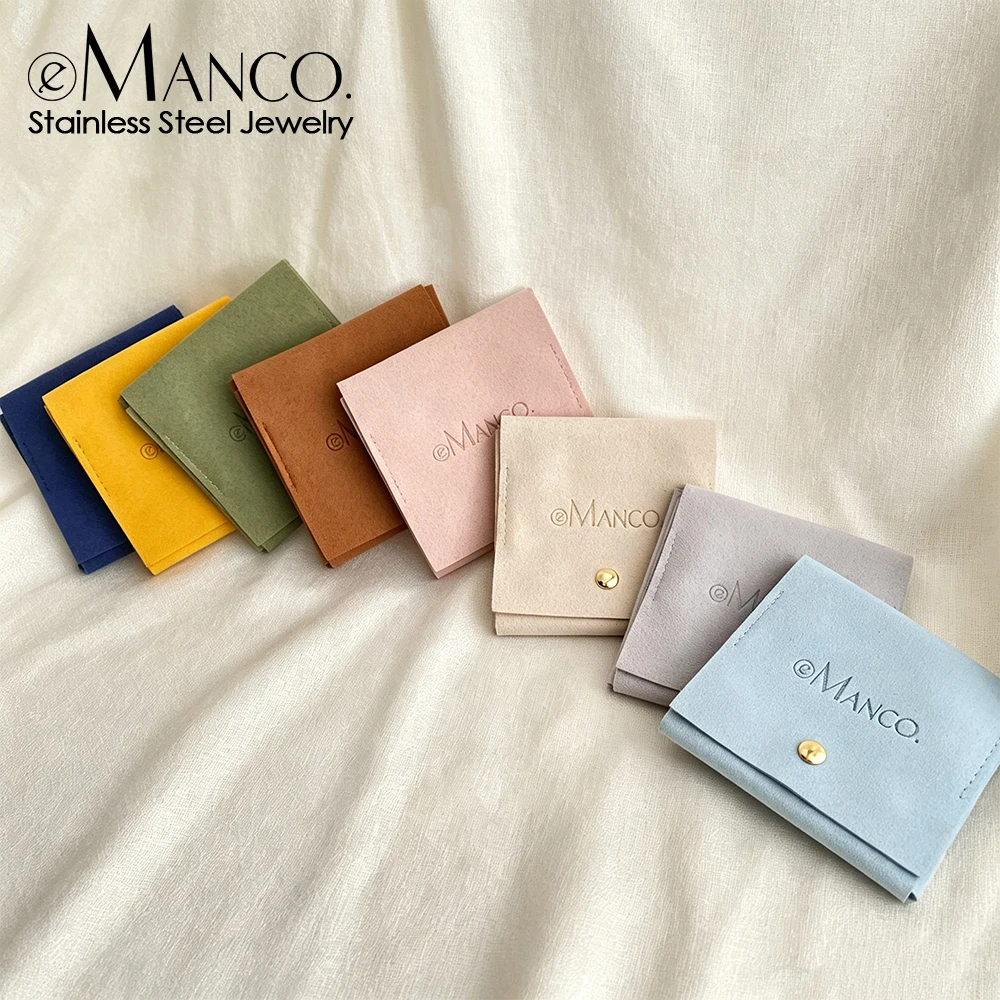 EManco Minimalist Style Microfiber Jewelry Pouch Multi Color Snap Button Portable Storage Bag For Stainless Steel Necklace Ring
