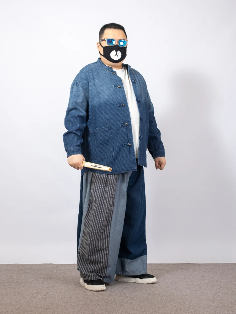 

Uncle Kool Large Size adual Color Waed Denim Jaet New Chinese Sle Spring Autumn Youth Faion Long Sve Stand Collar