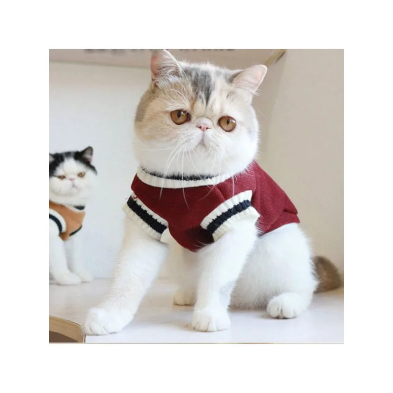 1pc autumn and winter new knitted waistcoat V-neck college style pet dog and cat clothing vest