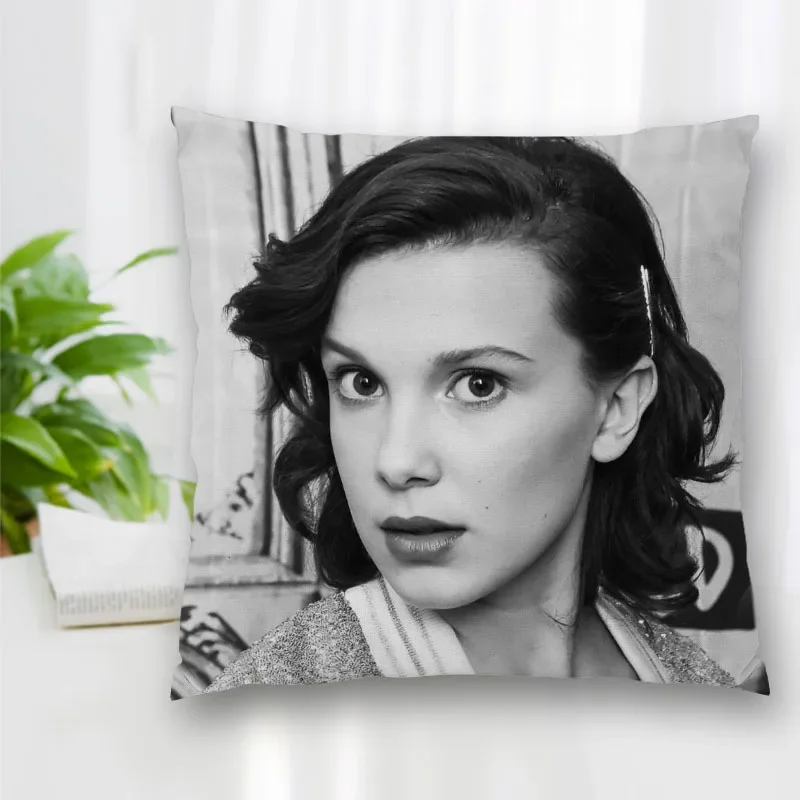 High Quality Millie Bobby Brown Actor Square Pillowcase Zippered Bedroom Home Pillow Cover Case 35X35cm 45x45cm