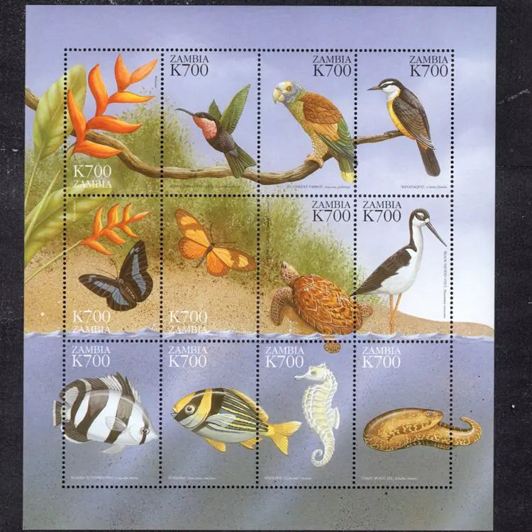 Sambia Poststempel Y1999 Tiere Schildkröte Vögel Schmetterling Fisch Seepferdchen 12 Neue Sammlerstempel Material für Sammelalbum – Detail 1