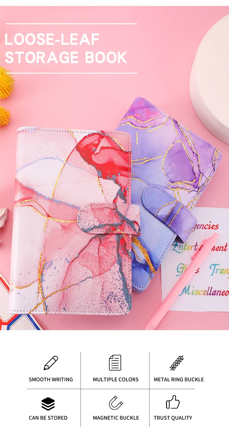 Macaroon Colored Marble Color A6\\ PU Leather DIY Binder Notebook Cover Diary Agenda Planner Paper Cover School Stationery