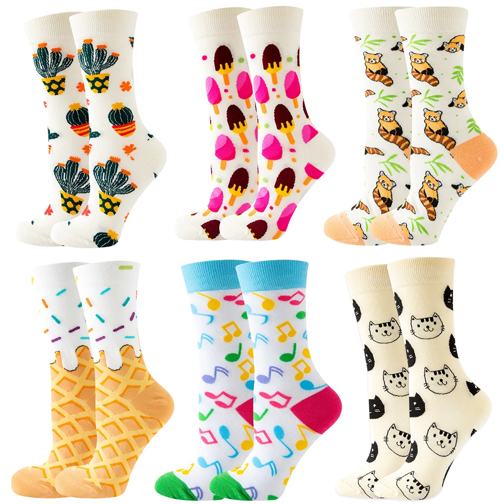 

Novelty Woman Socks Harajuku Cotton Funny Happy Cartoon Cat Dog Pattern Unisex Socks Men Novelty Kawaii Socks