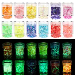 15Colors-10g Glow in the Dark Luminous Nail Sequins Glitter Powder Epoxy Resin Mold Iridescent Hexagon UV Sequin Nail Makeup Dec