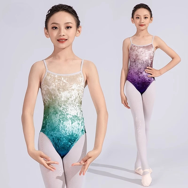 

Детский градиентный балетный костюм-комбинезон для девочек, танцевальный костюм, гимнастический комбинезон, детские балетные трико для тренировок, детская одежда