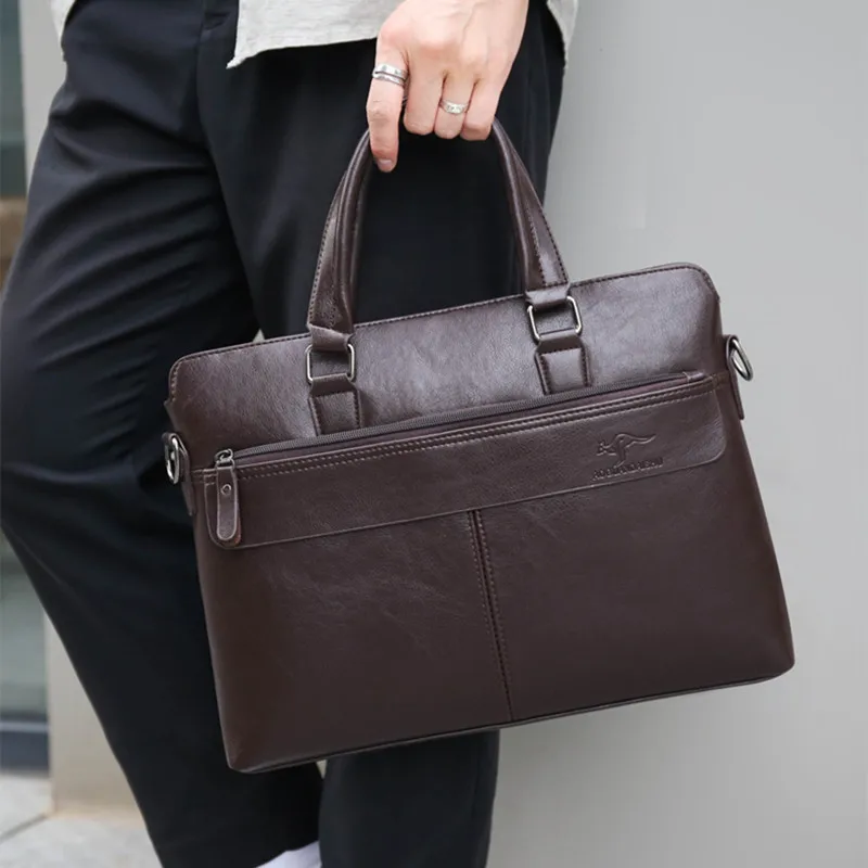 Luxury Vintage Men's Briefcase Horizontal Zipper Handbag Business Shoulder  Messenger Bag PU Leather Man Laptop Tote Bag