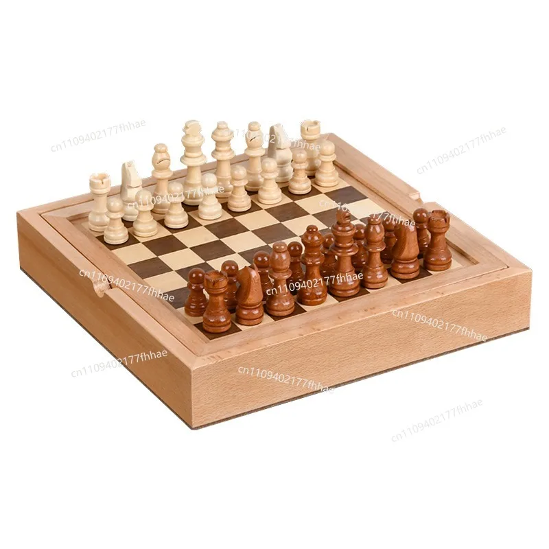 2pcs Chess Jiuzi Chess Dominoes Checkers Veneer Chessboard Beech Chess Box 5-in-1 Set