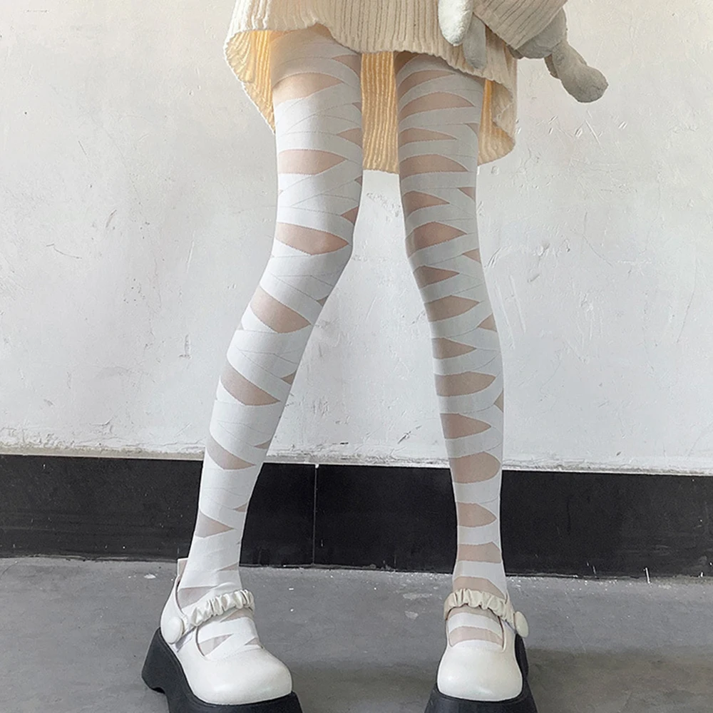 Gothic Cross Bandage Design Pantyhose Soft Tights ผู้หญิงเซ็กซี่ถุงน่องถุงน่อง Punk Harajuku คอสเพลย์ถุงน่อง