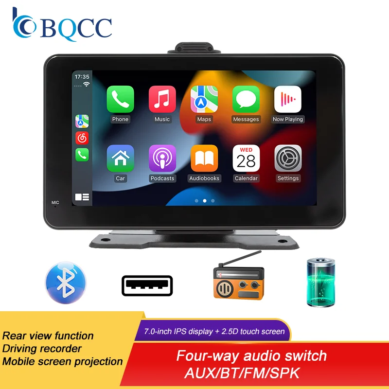 

BQCC 7 Inch Portable Wireless Carplay Screen HD Rear Reversing Camera Car Radio MP5 Multimedia Video Player Android Auto