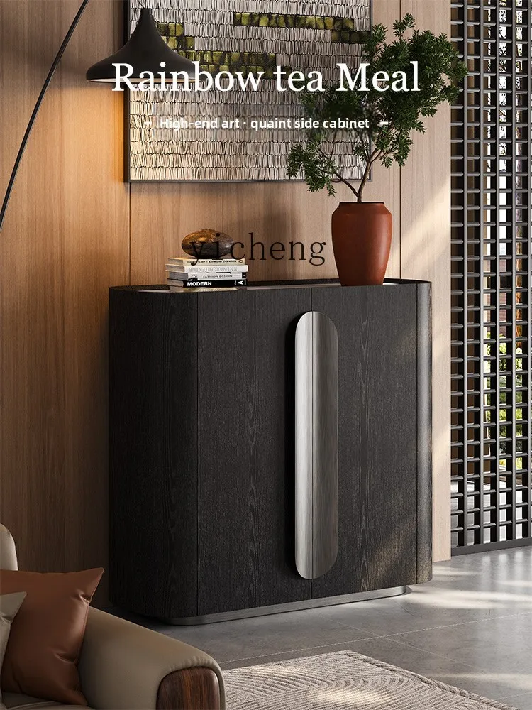 

ZZ minimalist natural marble side cabinet locker living room modern simple villa premium black solid wood chest