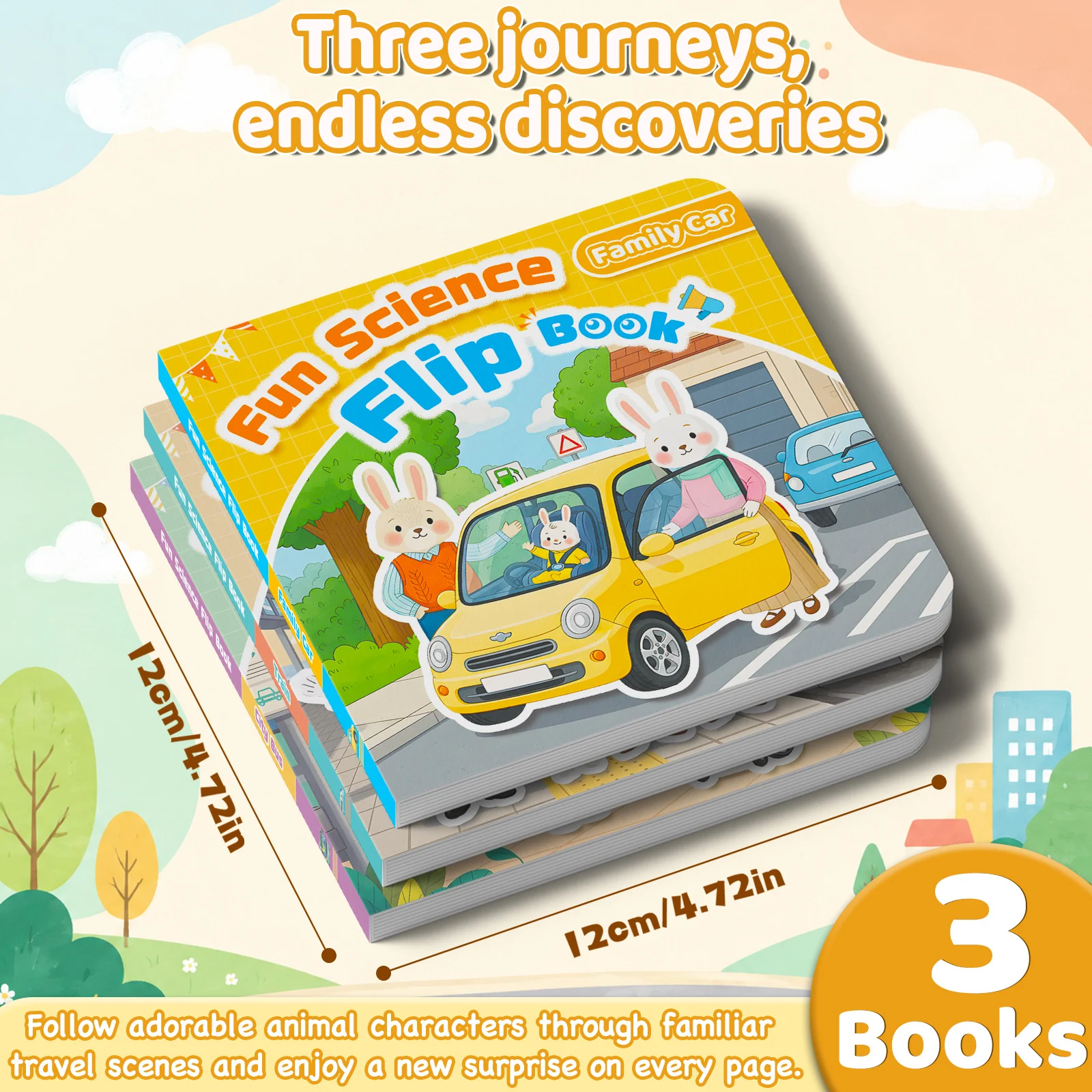 Fun Science Transportation Flip Notebooks, Family Car, City Bus & Train Themes, Vehicle Recognition, Traffic Knowledge, Everyday