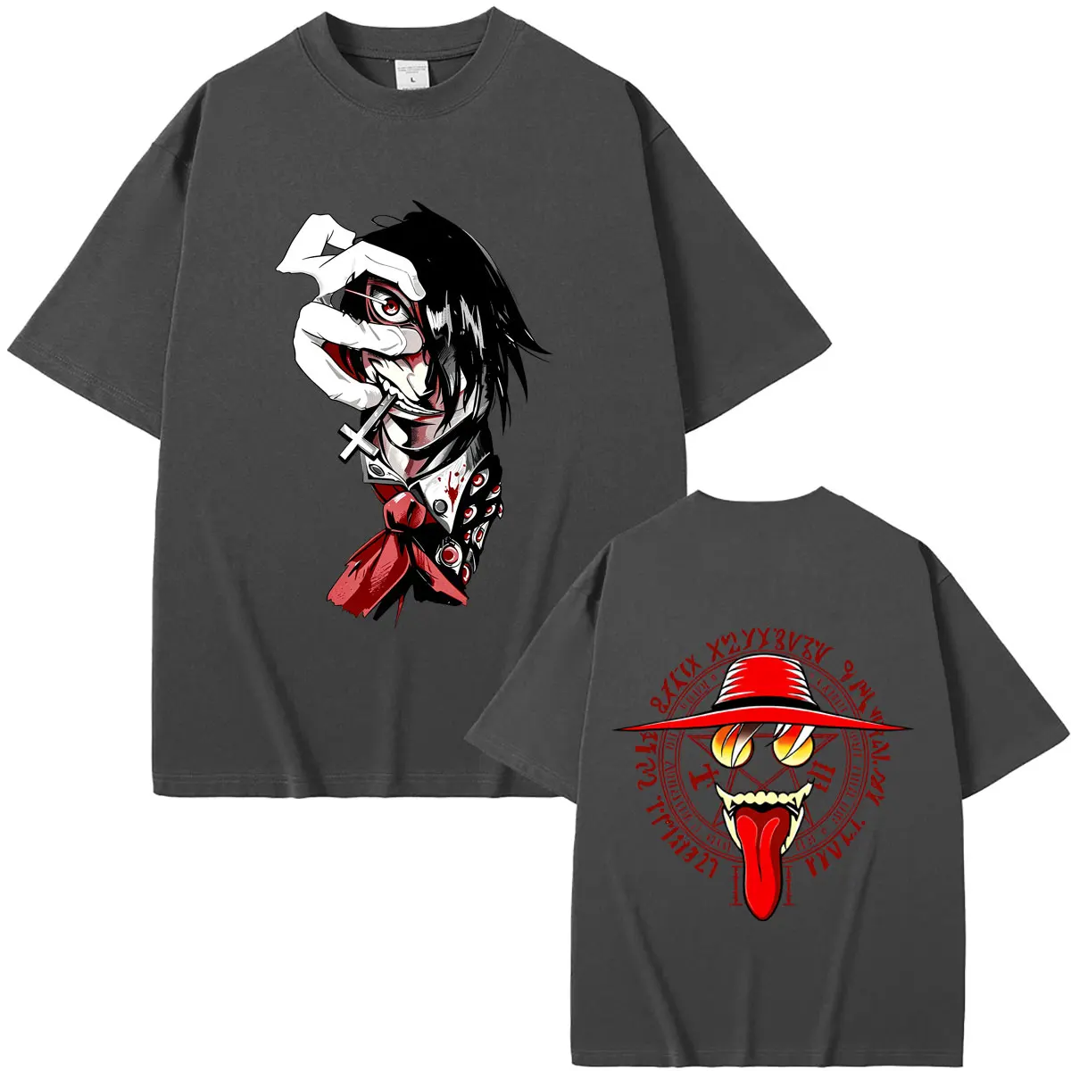Anime Hellsing T Shirts Cartoon Vampire Alucard Horror Face Graphic T-shirt Summer Men Women Casual Manga Oversized Tshirt Tops